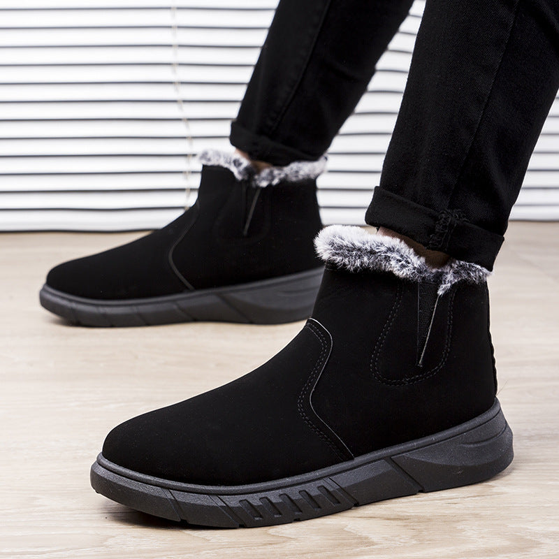 Winter Snow Boots Men V Cutout Shoes With Plush Boots