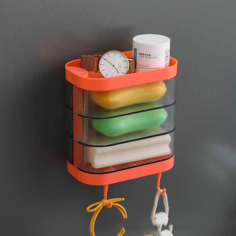 Bathroom Soap Box Wall-mounted Multi-layer Soap Box Toilet Rotatable Drain Soap Box Multifunctional Toiletry Rack Wall Shelf