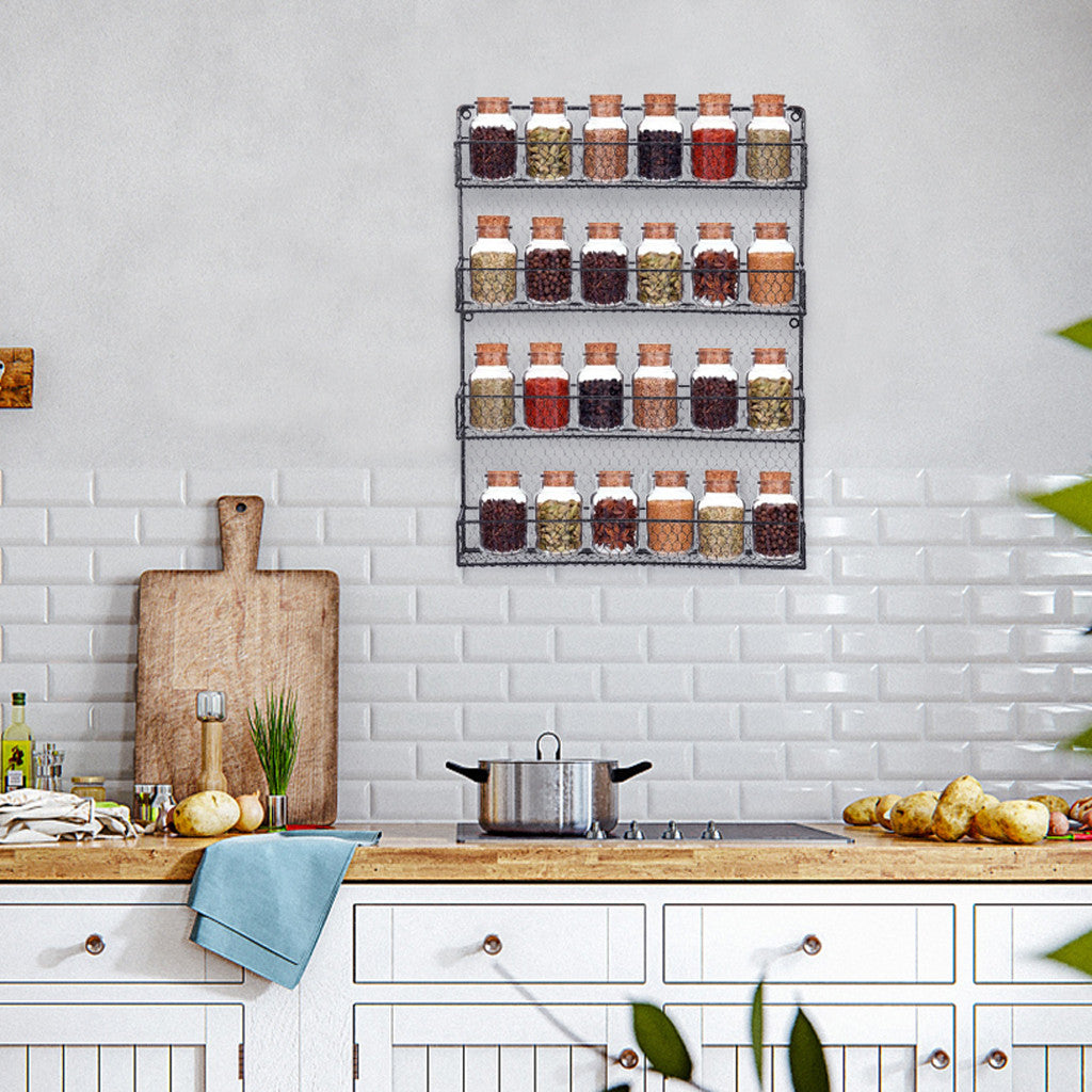 4-Layer Black Wall-Mounted Spice Rack For Cabinet Sideboard Doors