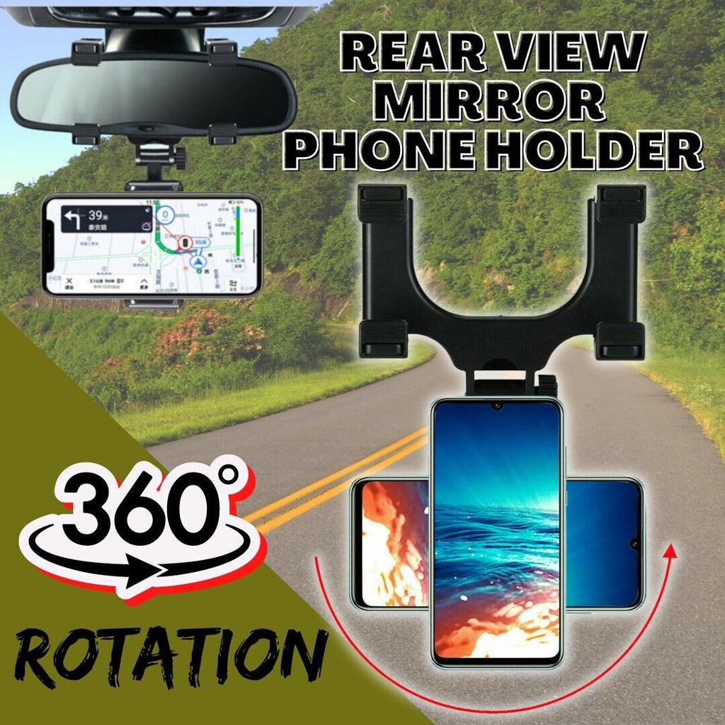 Universal 360 Rotation Car Rear View Mirror Mount Stand GPS Cell Phone Holder