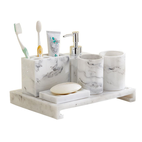 Nordic marbled resin toothbrush holder soap dispenser