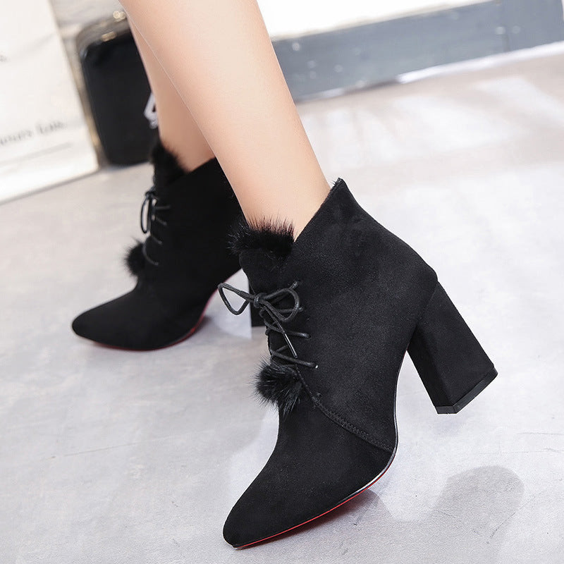 2021 autumn and winter new lady Martin boots suede rough heel and high heel tie with European and American boots children batch