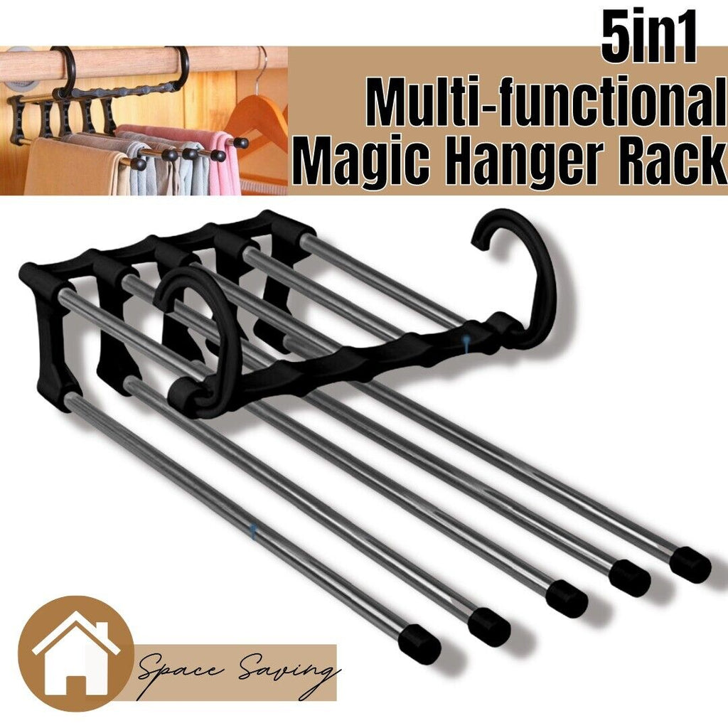 5 In1 Multi-functional Pants Rack Shelves Stainless Steel Wardrobe Magic Hanger