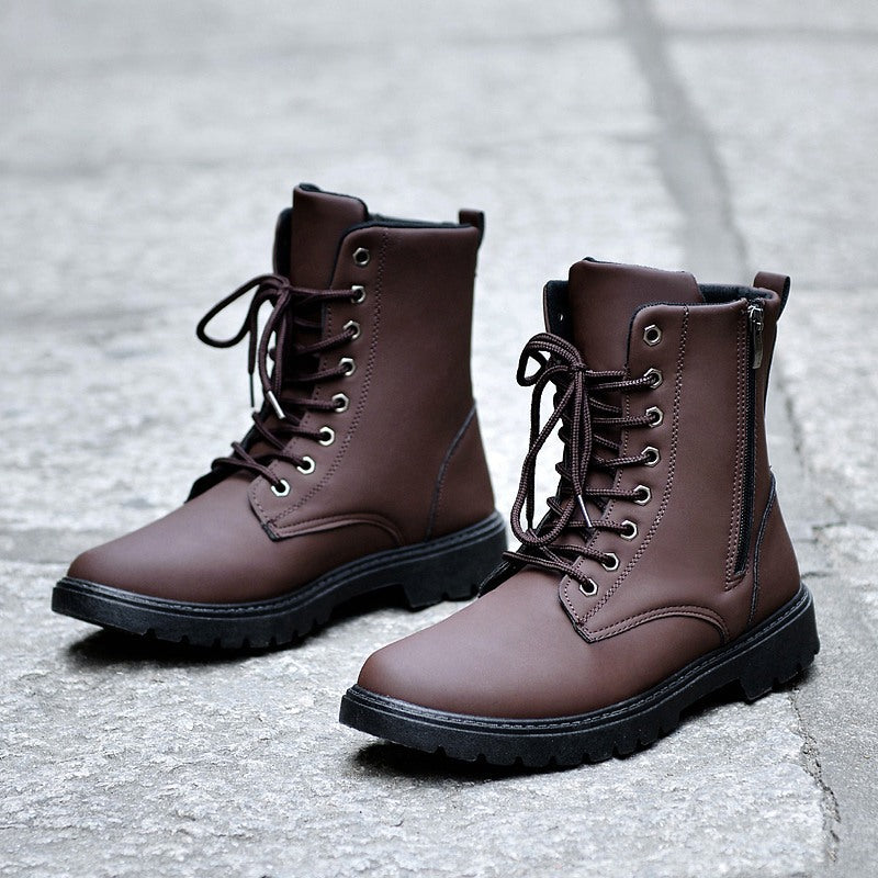 High-top Leather Boots British Style Tooling Boots