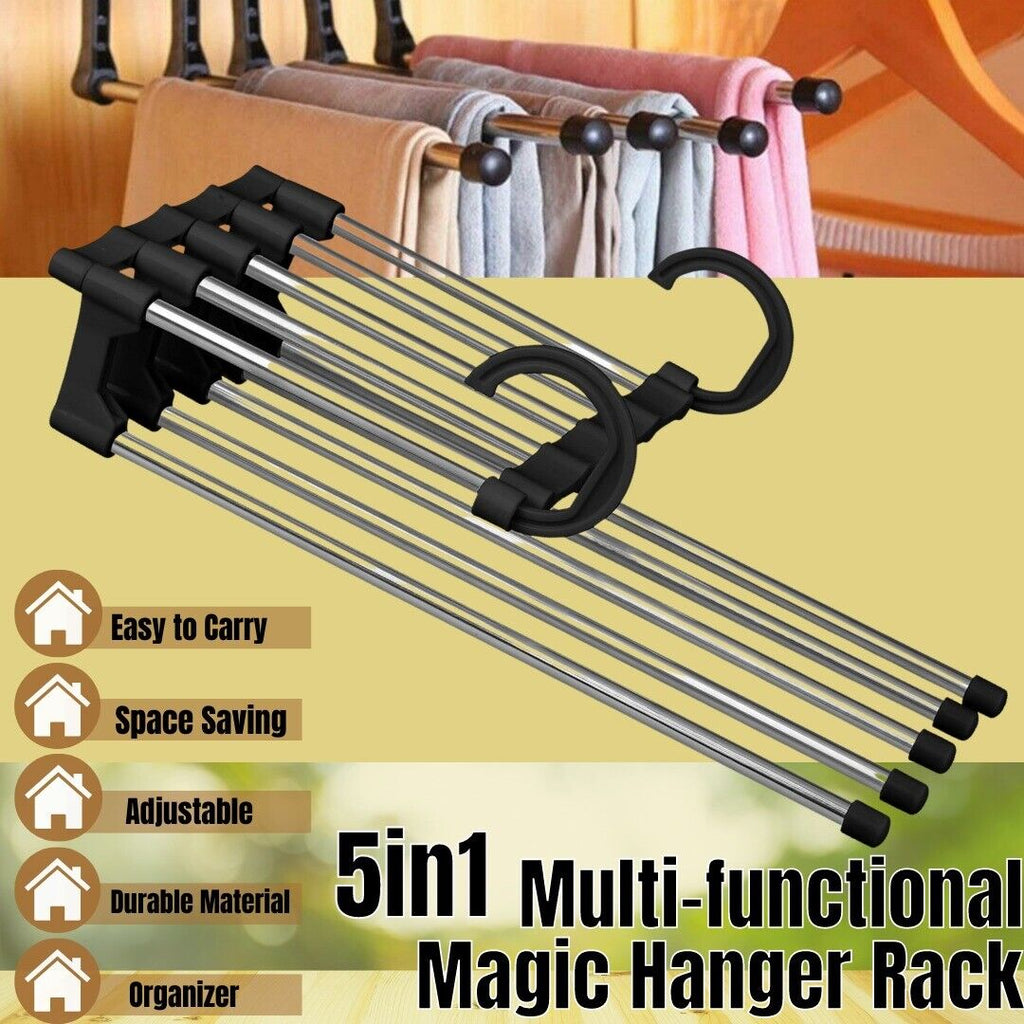 5 In1 Multi-functional Pants Rack Shelves Stainless Steel Wardrobe Magic Hanger