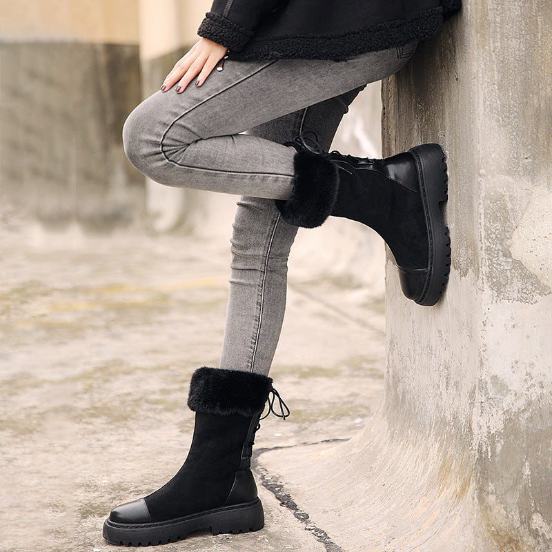 Warm Cotton Boots, Thick-Soled Round-Toe Wool Boots