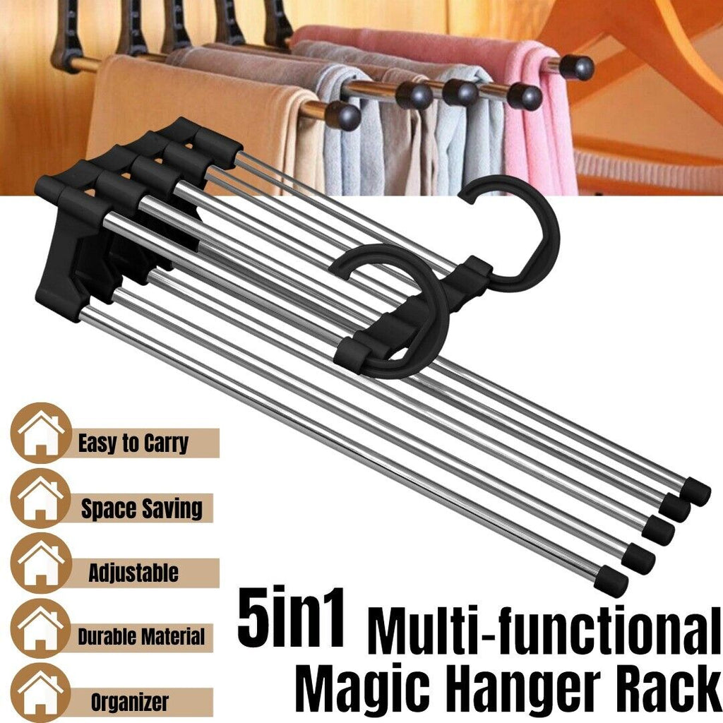 5 In1 Multi-functional Pants Rack Shelves Stainless Steel Wardrobe Magic Hanger