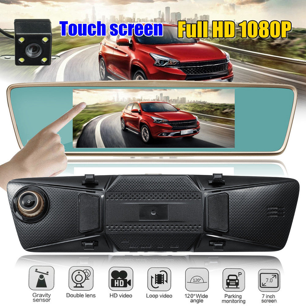 7.0 InchTouch Screen FHD 1080P Rear View Mirror Monitor Car DVR Camera Recorder