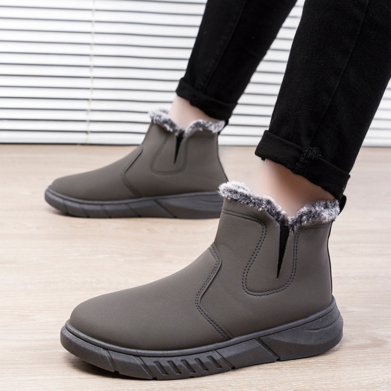 Winter Snow Boots Men V Cutout Shoes With Plush Boots