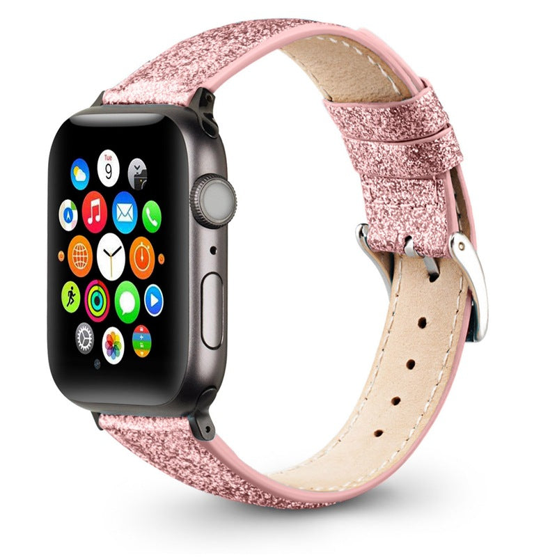Compatible with Apple , Watch Strap Leather Glitter Leather Strap