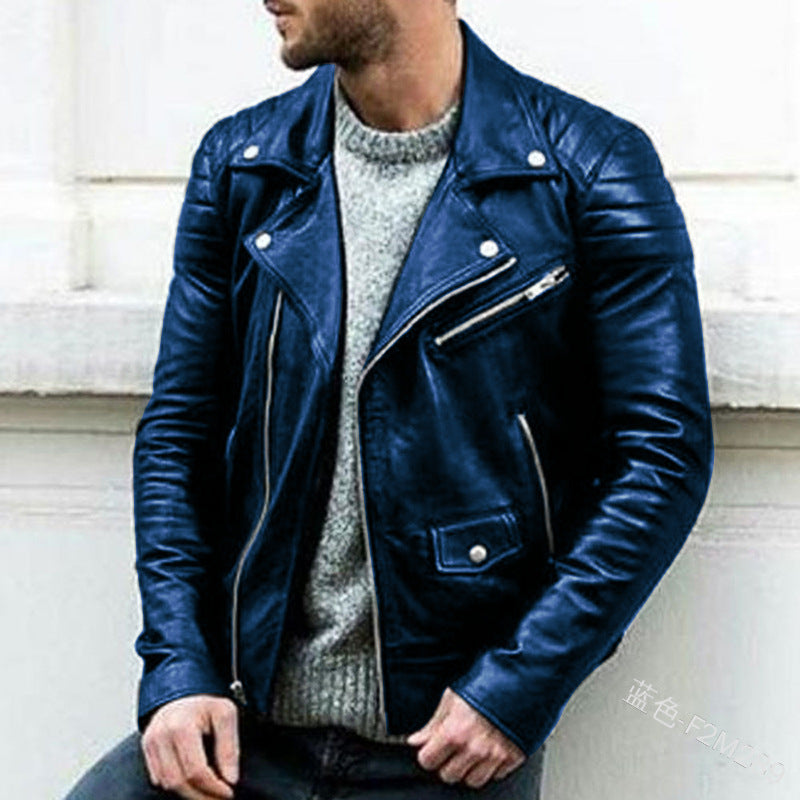 Men's PU Punk Stand Collar Leather Jacket. Quality leather jacket fashionable looking.