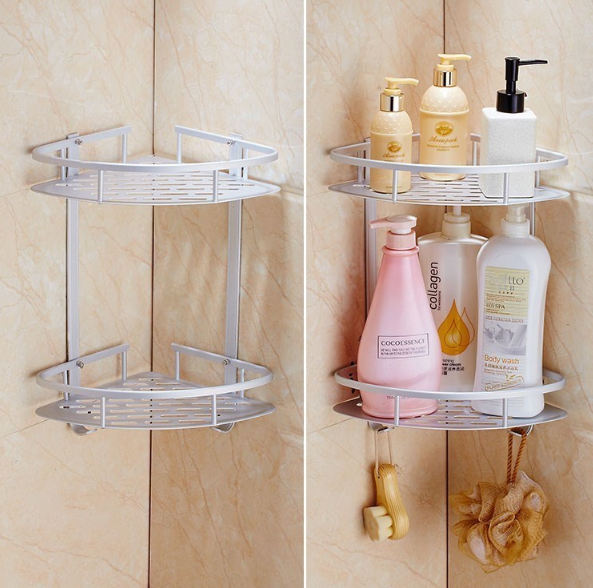 Free punching wall hanging rack bathroom space aluminum corner frame 3 layer bathroom hand washing table corner storage