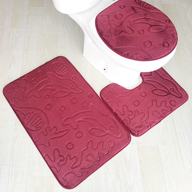 Pebble flannel embossed bathroom three-piece mat