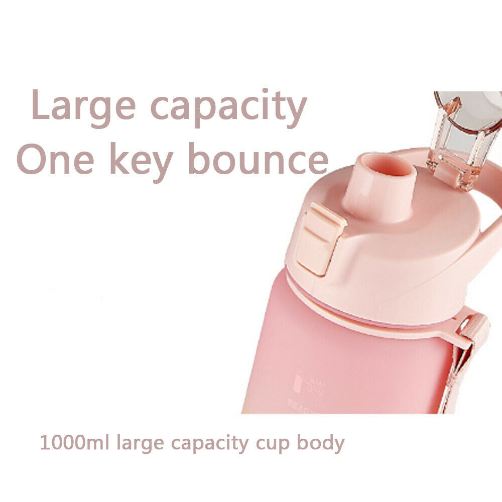 Large-Capacity Water Cup With Bouncing Lid, Time Scale Reminder, Frosted Leak-Proof Cup, Outdoor Sports Fitness Couple Water