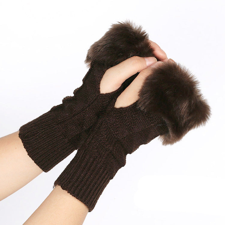 Knitted Gloves Fur Mid Length Half Finger Computer Gloves