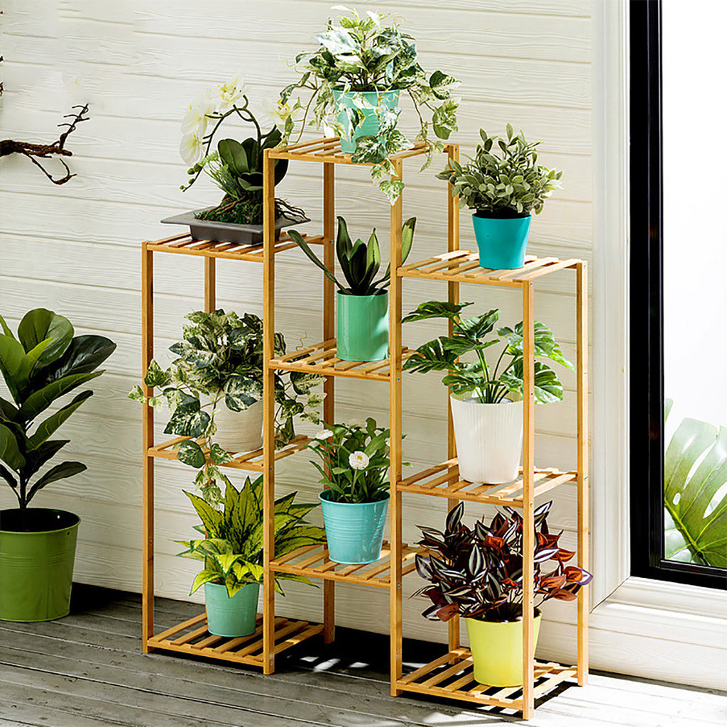 Multi-Tier Bamboo Plant Stand Planter Rack Flower Pots Holder Display US Stock