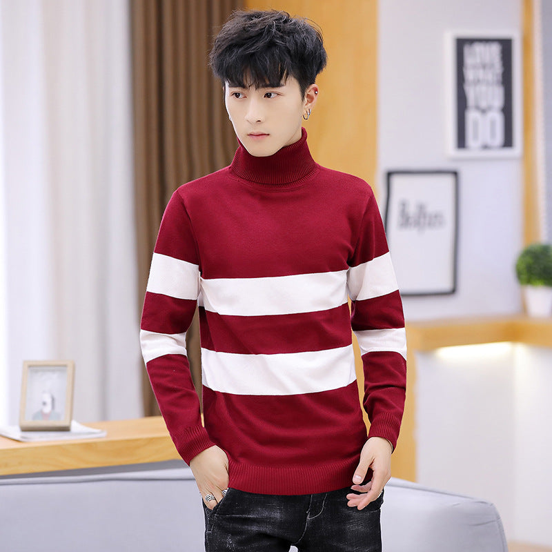 High Neck Striped Sweater Men. good looking high quality Fashion Men Top.