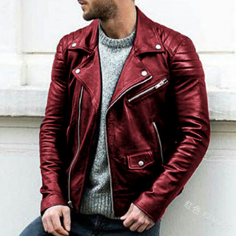 Men's PU Punk Stand Collar Leather Jacket. Quality leather jacket fashionable looking.