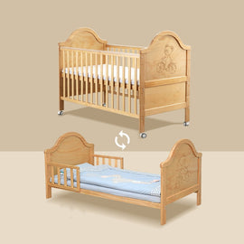 Multi use Pine Baby Log Splicing Bed Multi-function Made of Wood. Changeable from Crib Style to Bed for children.