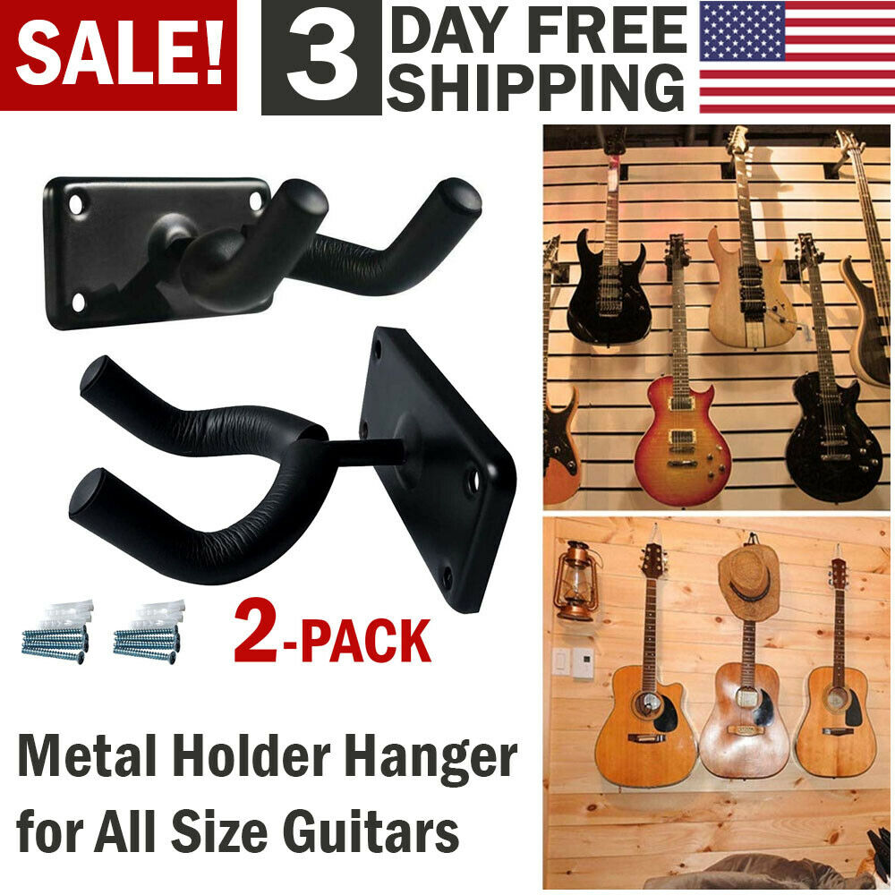 2 PCS Guitar Hangers Wall Mount Arm Instrument Display Holder Padded Hook Rack