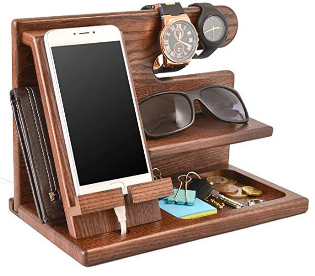 Wooden Keychain Wallet Holder Tablet Storage Box