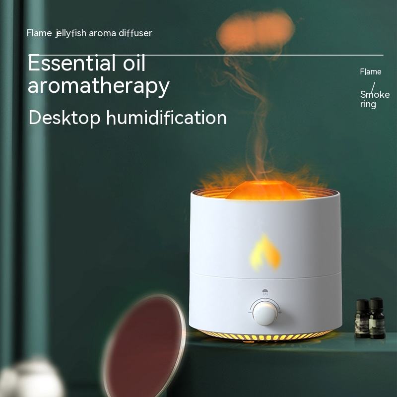 Top Office Custom Flame Night Light Aroma Diffuser 250ml Ultrasonic USB Fire Lamp Fragrance Jellyfish Air Humidifier