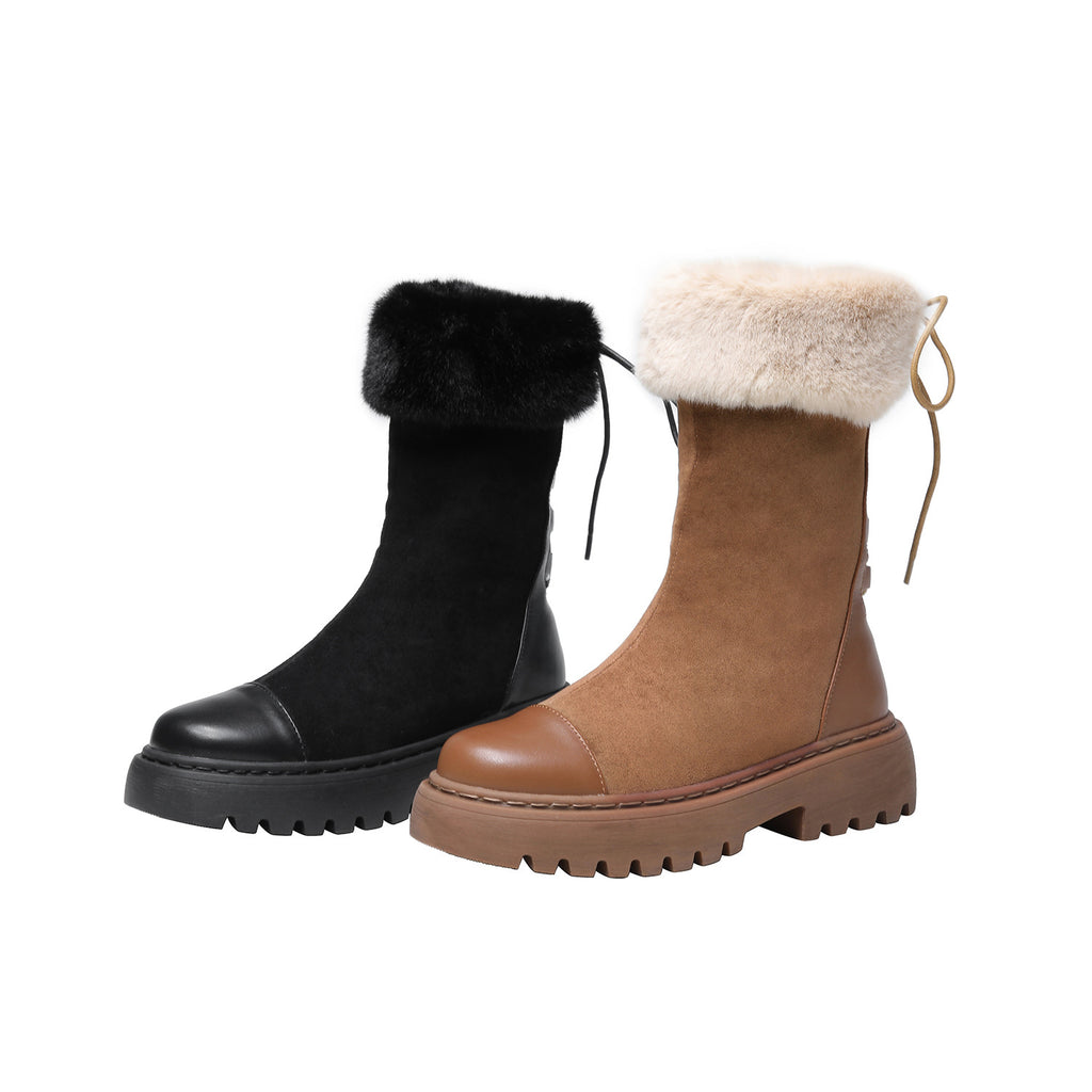 Warm Cotton Boots, Thick-Soled Round-Toe Wool Boots