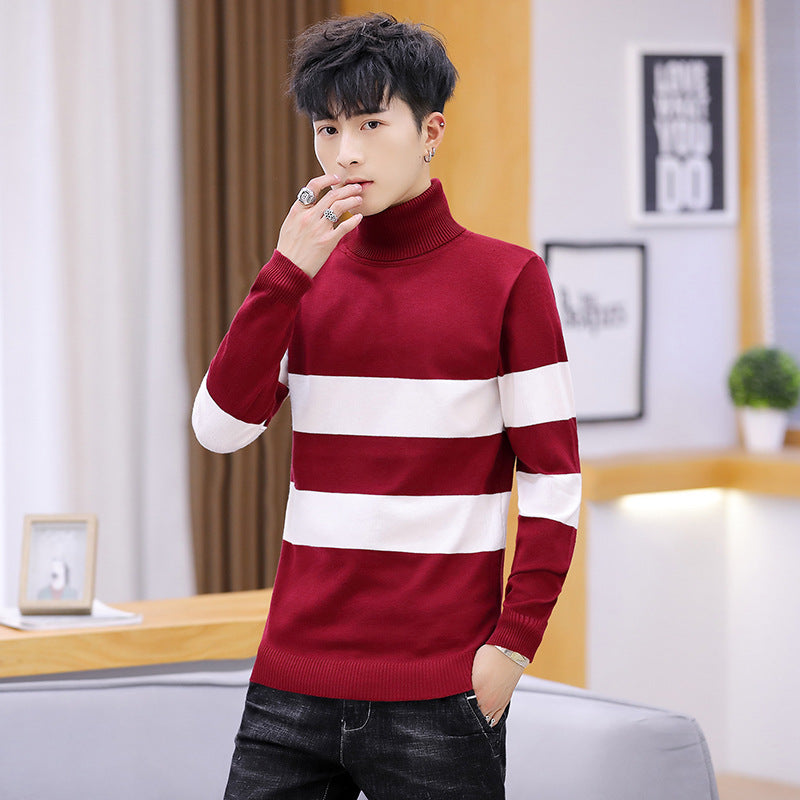 High Neck Striped Sweater Men. good looking high quality Fashion Men Top.