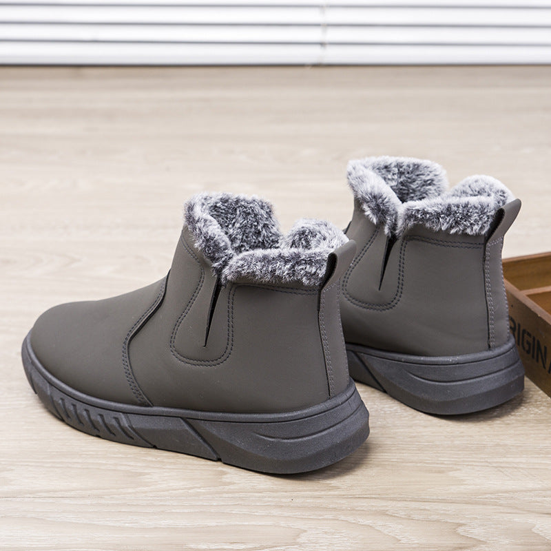 Winter Snow Boots Men V Cutout Shoes With Plush Boots