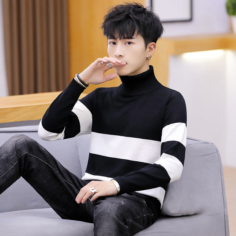 High Neck Striped Sweater Men. good looking high quality Fashion Men Top.