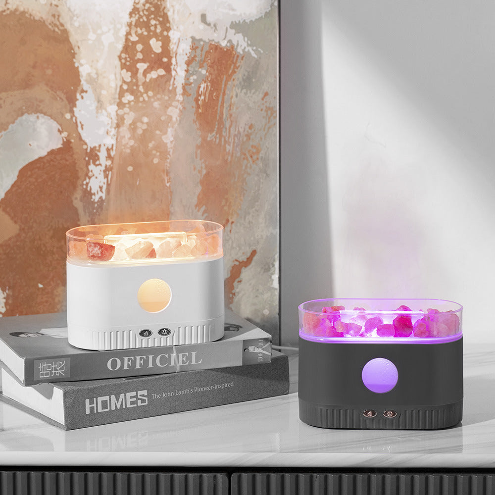 Humidifier Flame Salt Stone Aromatherapy Machine. Essential Oil Colorful RGB Light Flame Aroma Diffuser