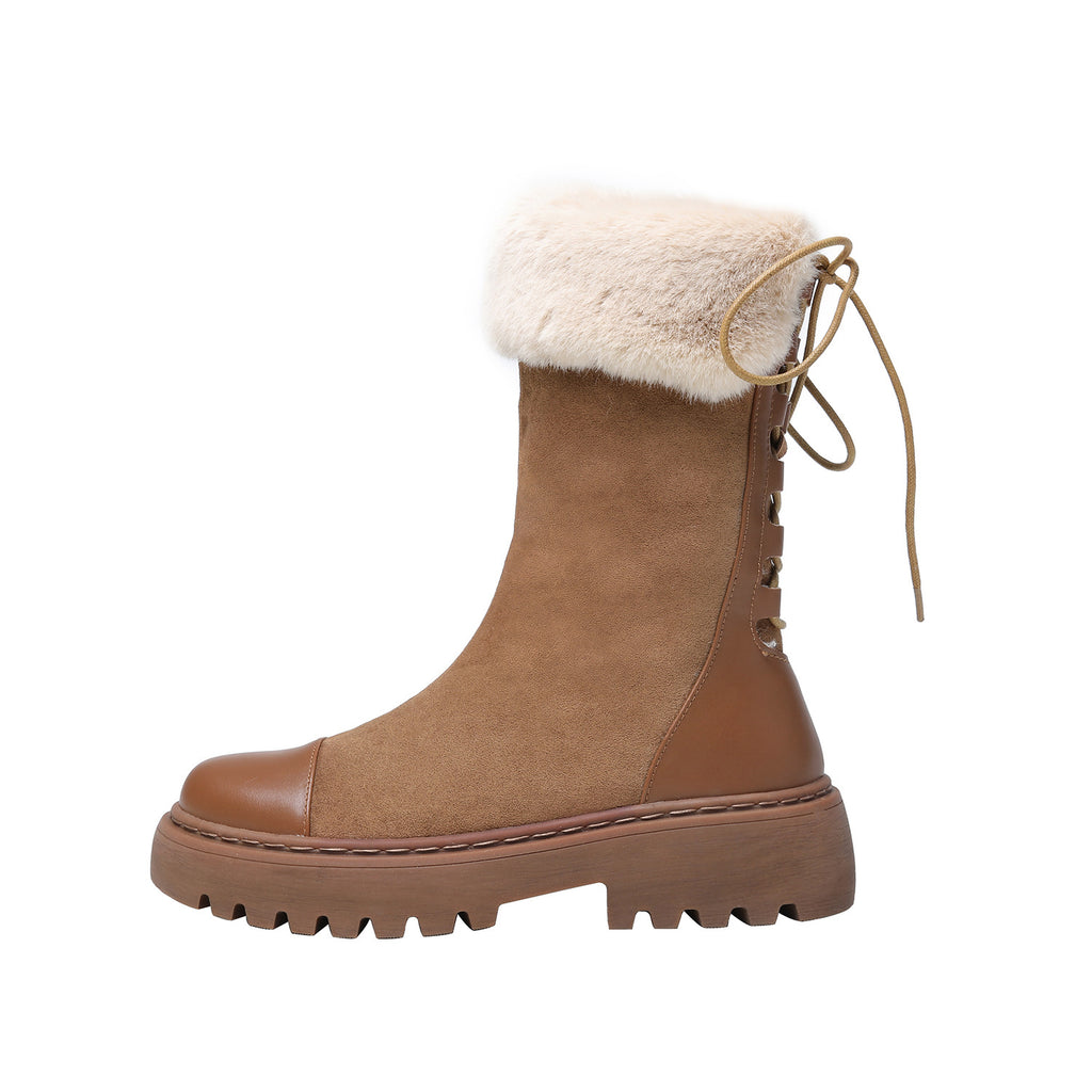 Warm Cotton Boots, Thick-Soled Round-Toe Wool Boots