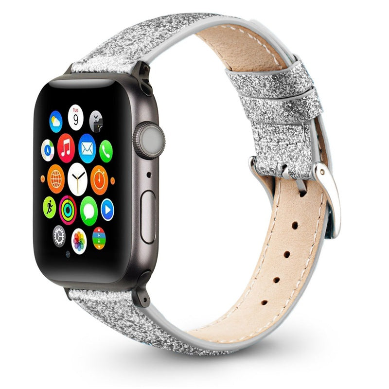 Compatible with Apple , Watch Strap Leather Glitter Leather Strap