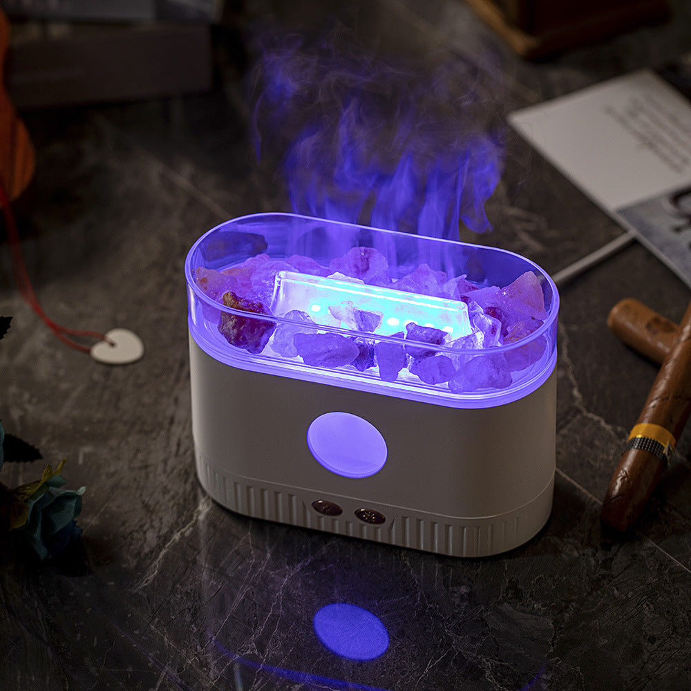 Humidifier Flame Salt Stone Aromatherapy Machine. Essential Oil Colorful RGB Light Flame Aroma Diffuser