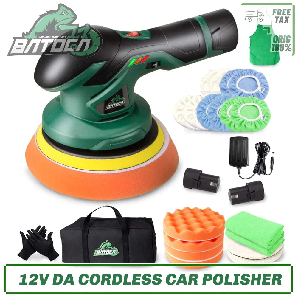 BATOCA Cordless Car Polisher 12V Wireless DA Car Polishing Machine Brushless Dual Action Buffer Free 2pcs 2.0Ah Lithium Battery