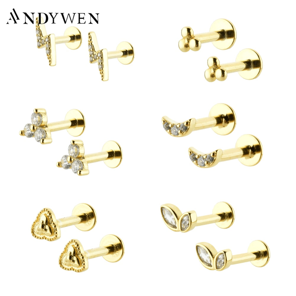 ANDYWEN 925 Sterling Silver 6mm Proud Milky Way  Queen Flash Baby Angel Piercing Screw Pendientes Stud Earring Women Clips Jewel