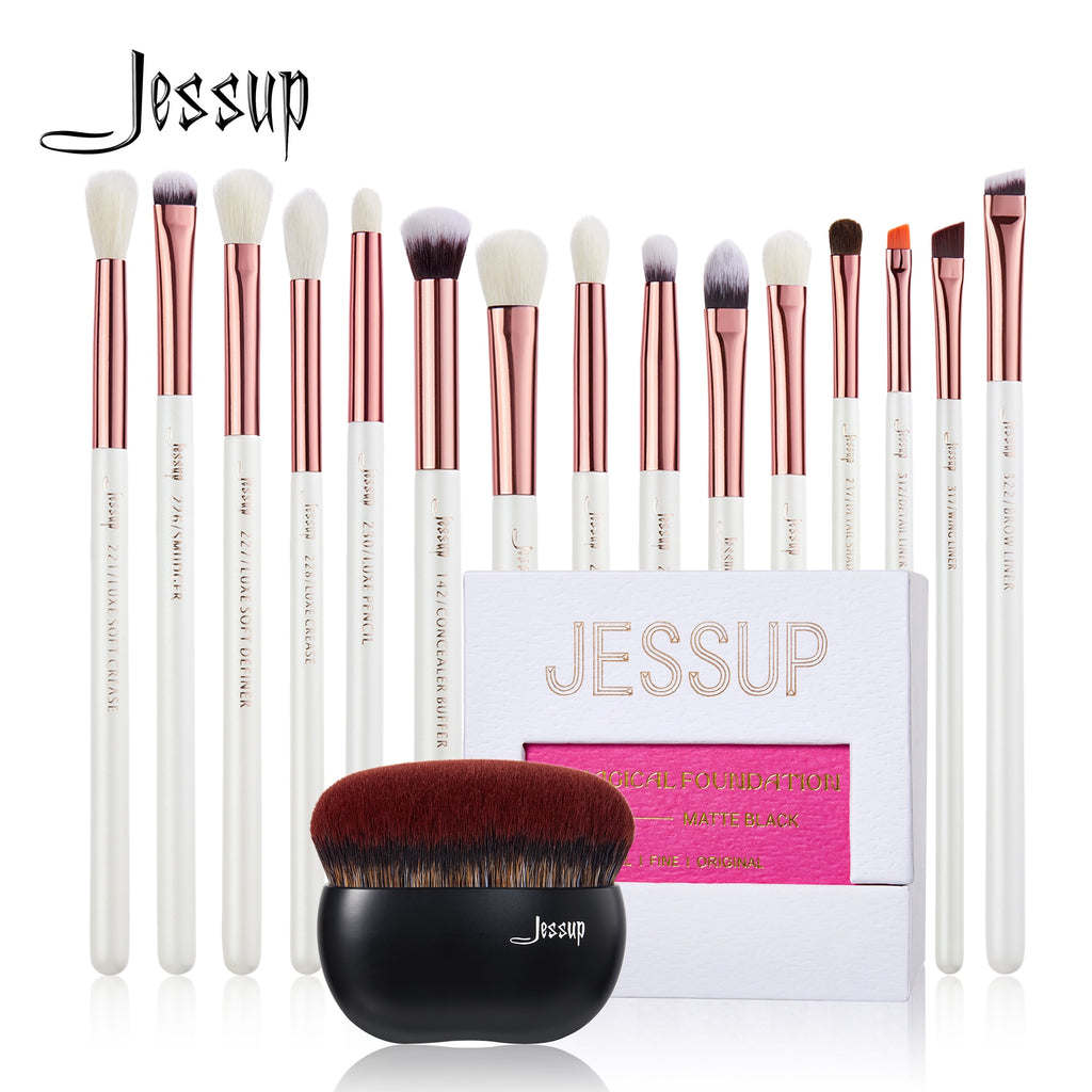 Jessup Makeup Brushes Set 15pcs Eye Brushes set Natural-synthetic Eyeshadow Eyeliner Eyebrow Blending Pearl White T217
