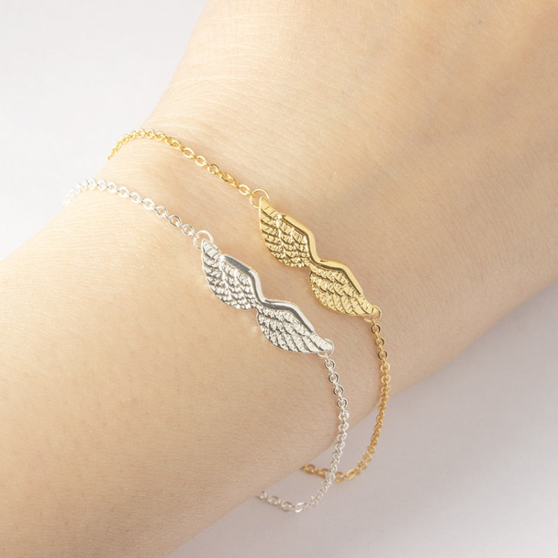 Stainless Steel Angel Wings Bracelets For Women bijoux Vintage Gothic BFF Bracelet Female Gold Color Pulsera Mujer Jewelry