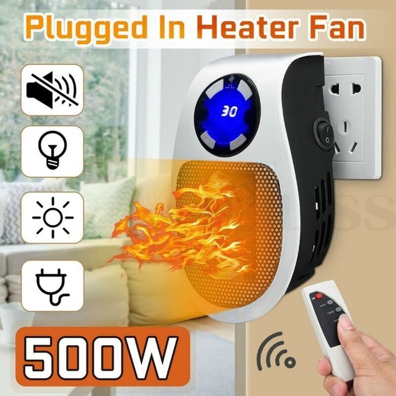 Portable Electric Heater 500W Safe Quiet Ceramic Fan Heater Plug In Air Warmer Wall-mounted Led Heater 220V Stove Radiator Warm