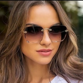 2023 Square Rimless Sunglasses Women Luxury Brand Designer Summer Red Glasses Fashion Sun glasses For Men UV400 Shades Oculos