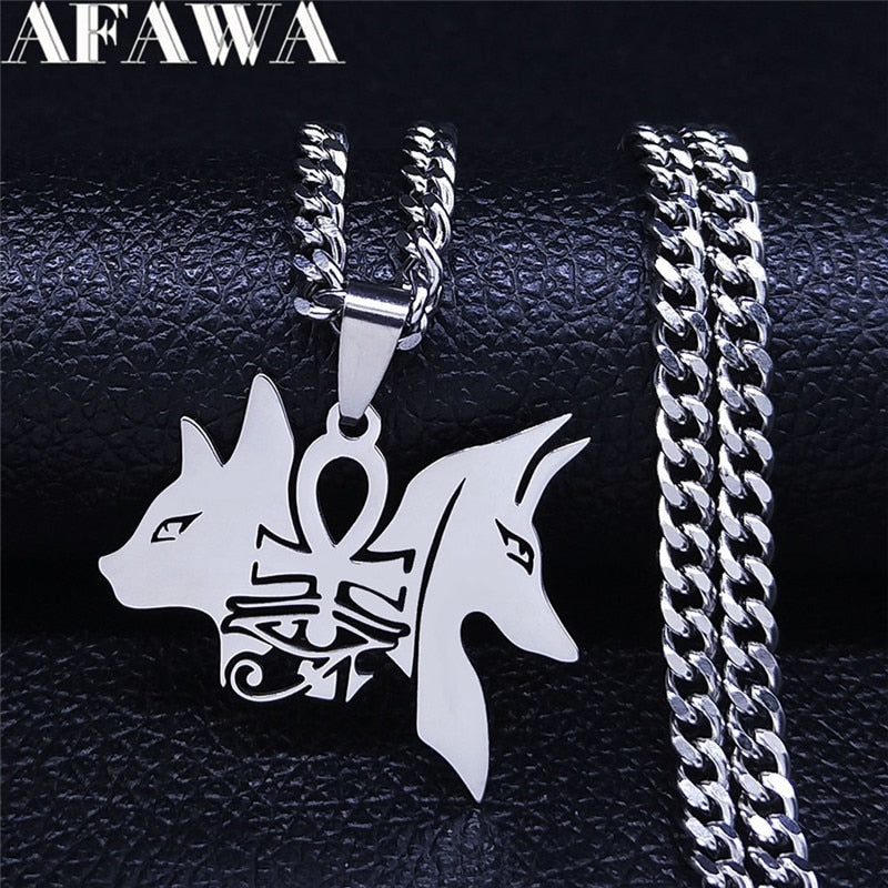 Anubis Dog Cat Egyptian Ankh Cross Stainless Steel Necklace for Women/Men Eye of Horus Necklace Jewelry bijoux femme N4436S02