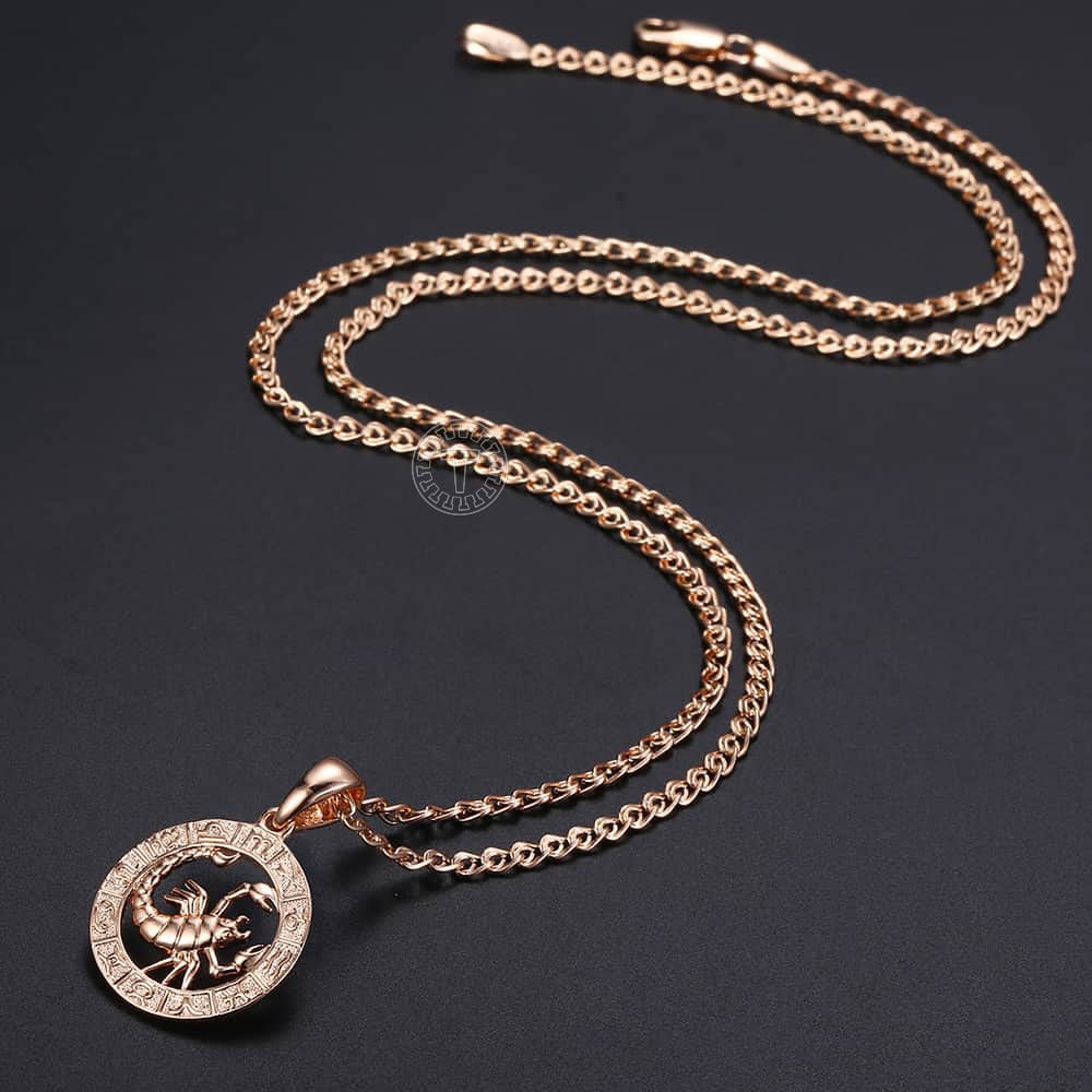 Women Men Scorpio Zodiac Sign Necklace 585 Rose Gold Color Pendant Necklace Fashion Jewelry Gifts Wholesale GP278D