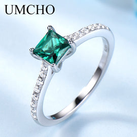 UMCHO Green Emerald Gemstone Rings for Women Genuine 925 Sterling Silver Fashion May Birthstone Ring Romantic Gift Fine Jewelry