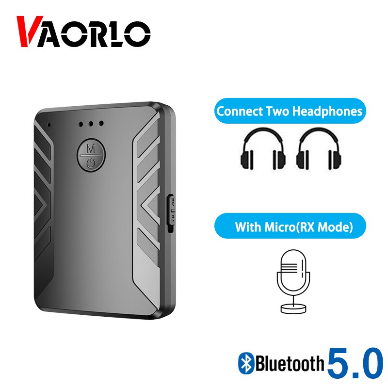 VAORLO Wireless Bluetooth Receiver TV Transmitter For Headphones Connect Two Bluetooth Headsets Stero Audio RX With Microphone