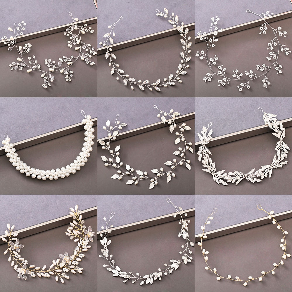 Pearl Rhinestone Women Headband Wedding Hair Accessories For Women Bride Tiara Headband Hair Jewelry Silver Color Hairband