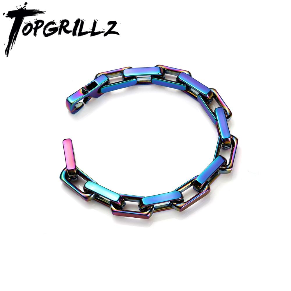 TOPGRILLZ 10mm Stainless Steel Bracelet Color Matching Gold Plated Stitching Bracelet Hip Hop Rock Fashion Jewelry Gift For Men
