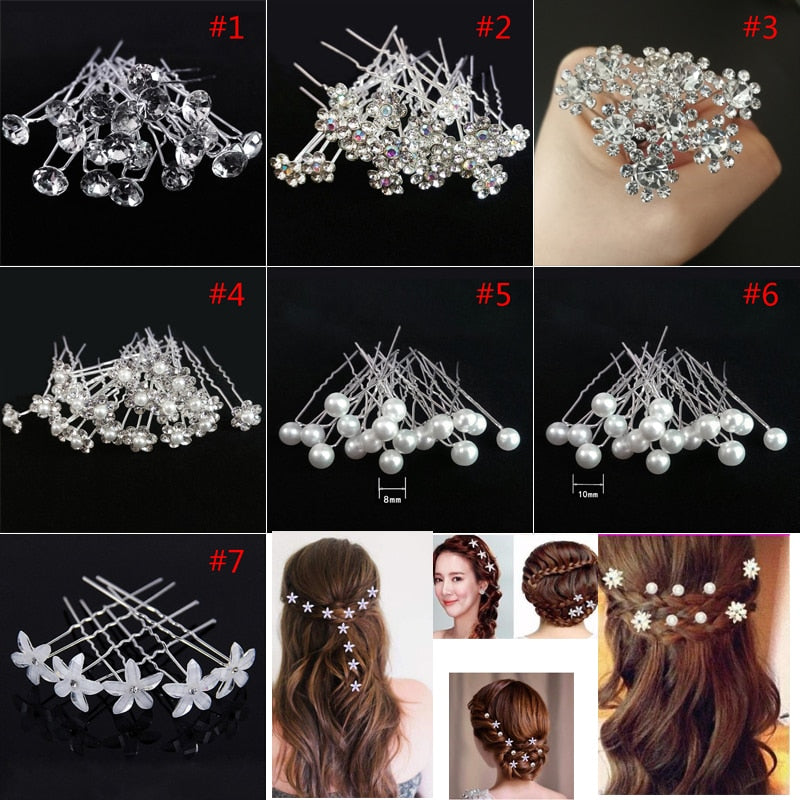 5PCS Acrylic Wedding Bridal Pearl Hair Pin White Flower Crystal Clip Bridesmaid Rhinestone Diamond Headwear Jewelry Accessories