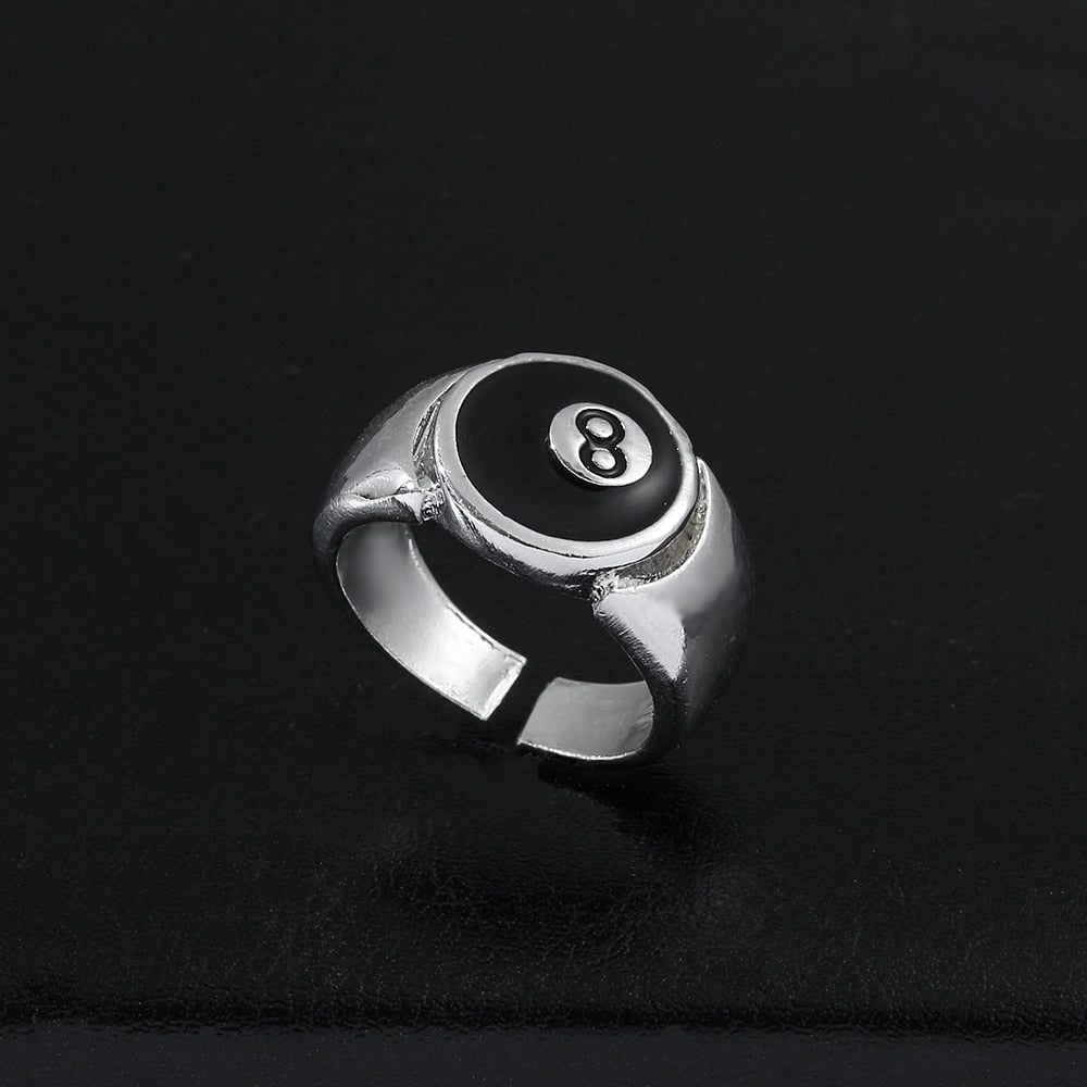Punk Style Billiard Number Black 8 Opening Adjustable Rings Metal Alloy Rings Fashion Hip Hop Rock Jewelry For Women And Men