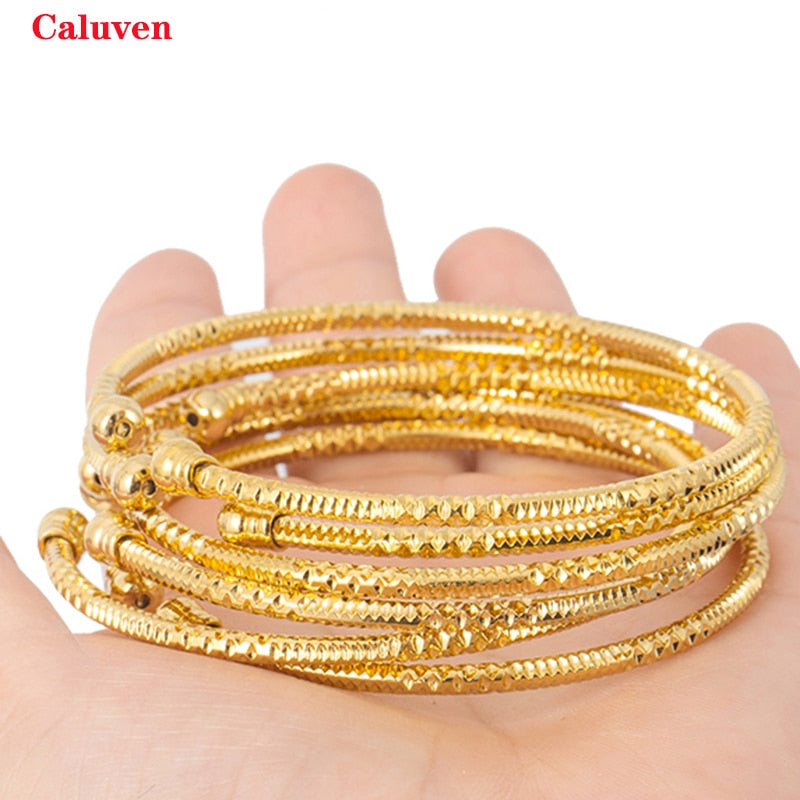 3MM/6pcs Dubai Bangle For Women Indian Bangles Africa Ball Jewelry Gold color Beads Bangle&Bracelet Ethiopian Wedding Bride Gift