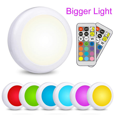 AIBOO LED Cabinet battery RGB Color Puck Lights Dimmable Under Shelf Kitchen  Counter Lighting remote controller night light